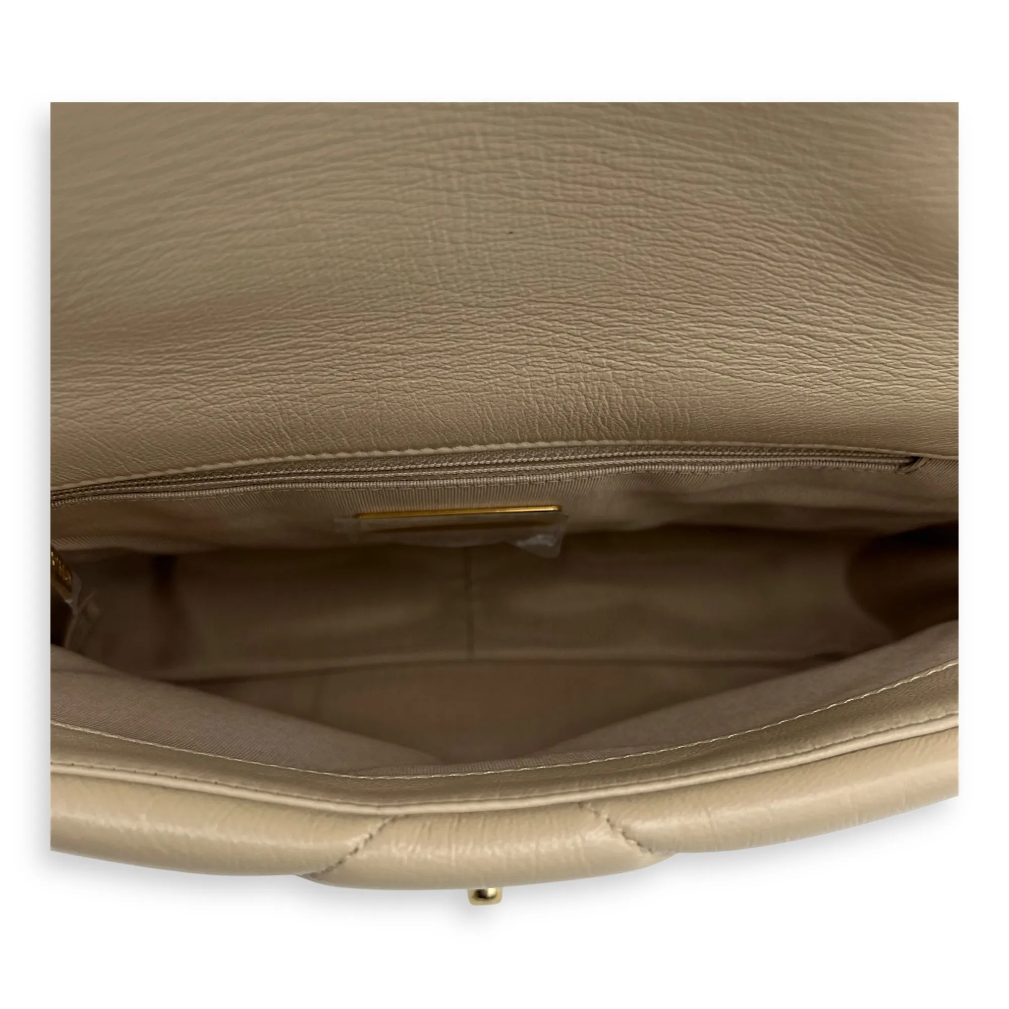 C19 Small Beige Crossbody Bag in Calfskin, Mixed hardware