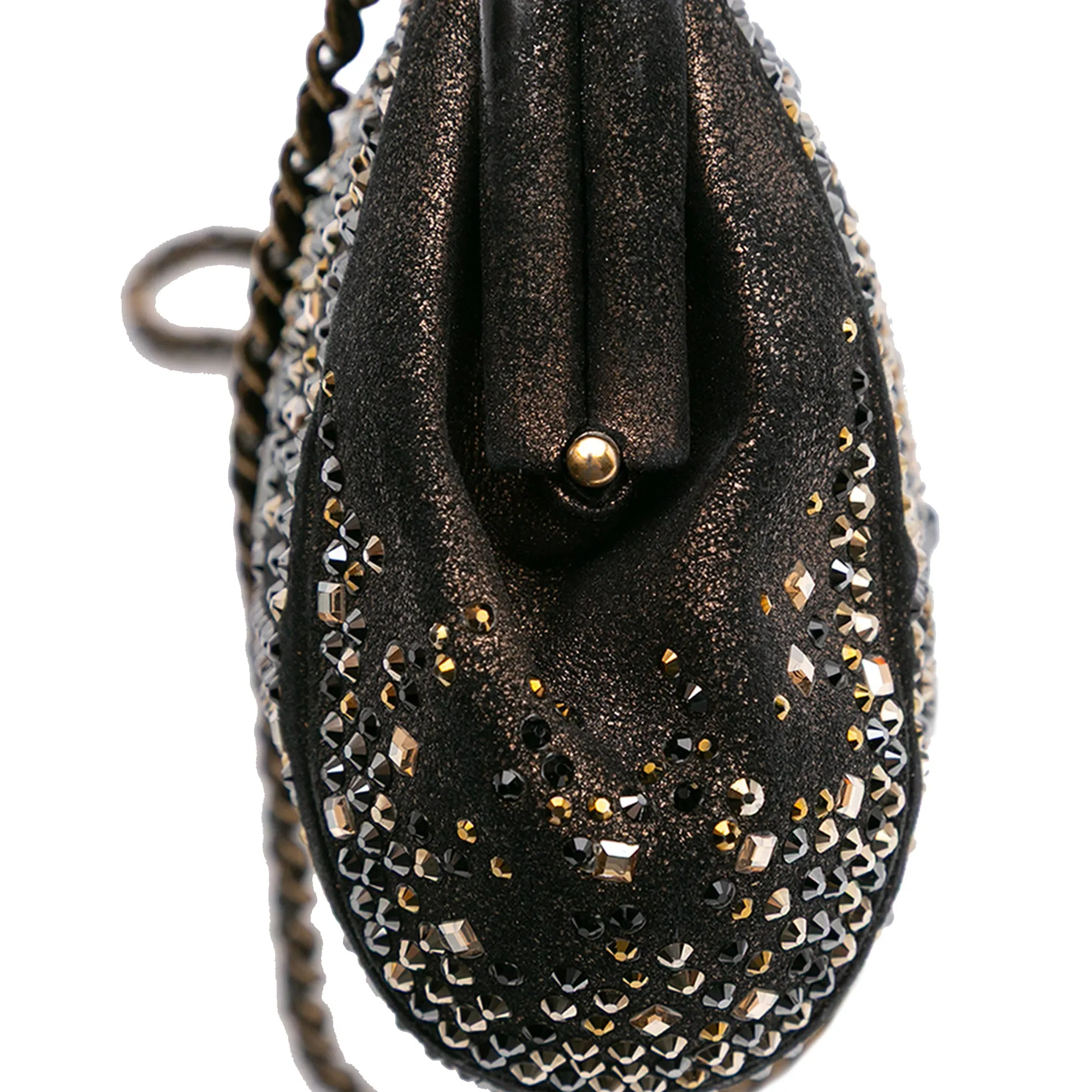 CC Glitter Lambskin Studded Frame Clutch on Chain