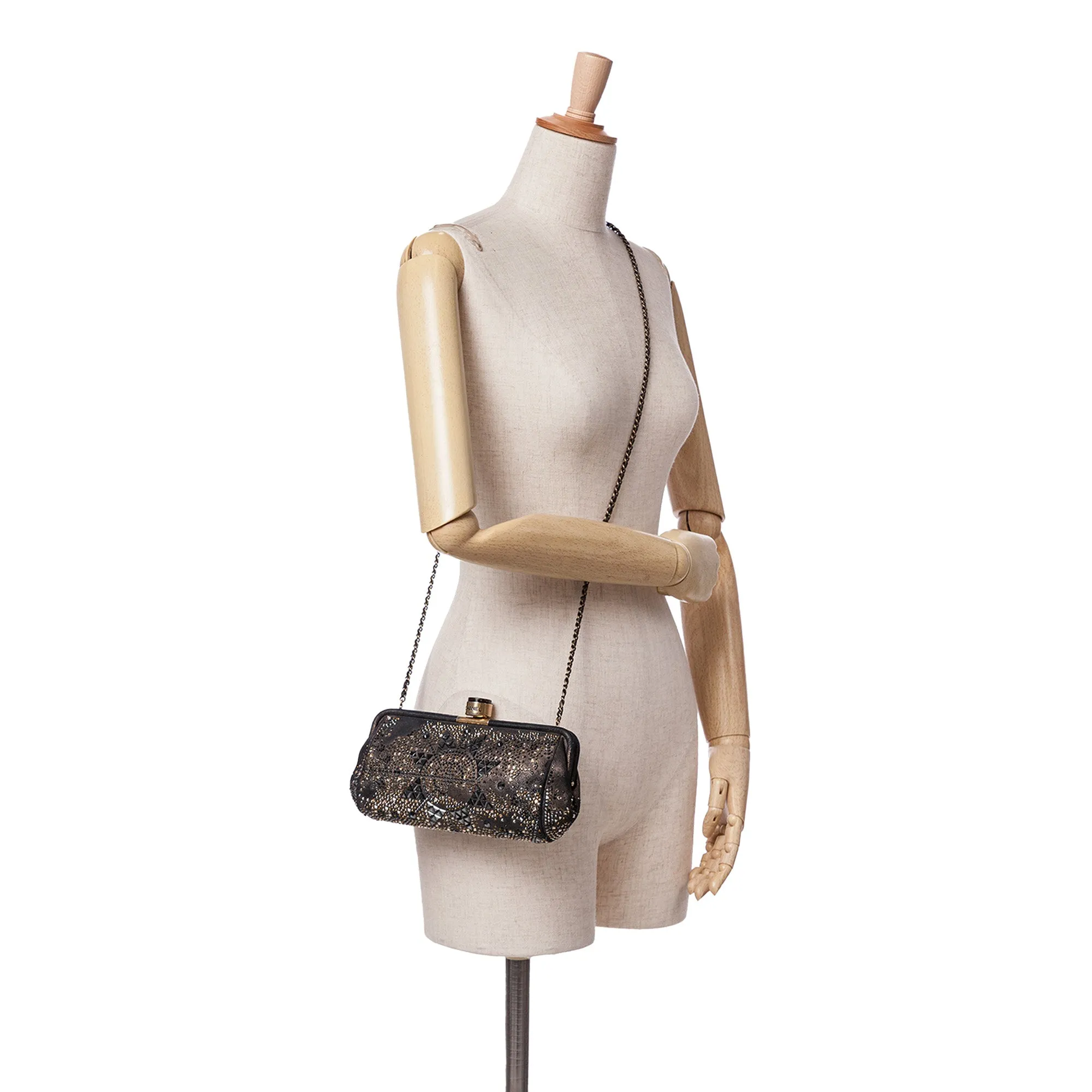 CC Glitter Lambskin Studded Frame Clutch on Chain