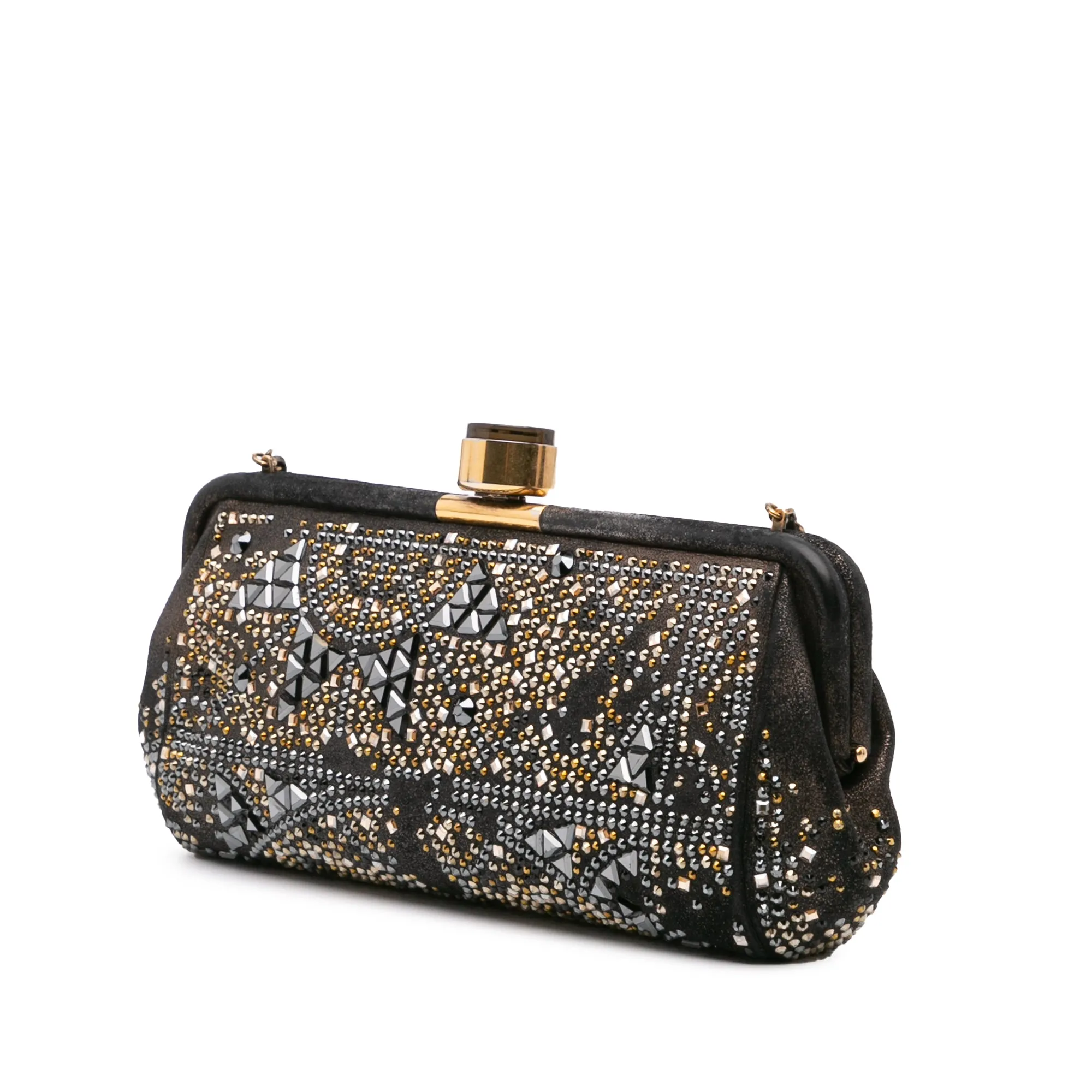 CC Glitter Lambskin Studded Frame Clutch on Chain