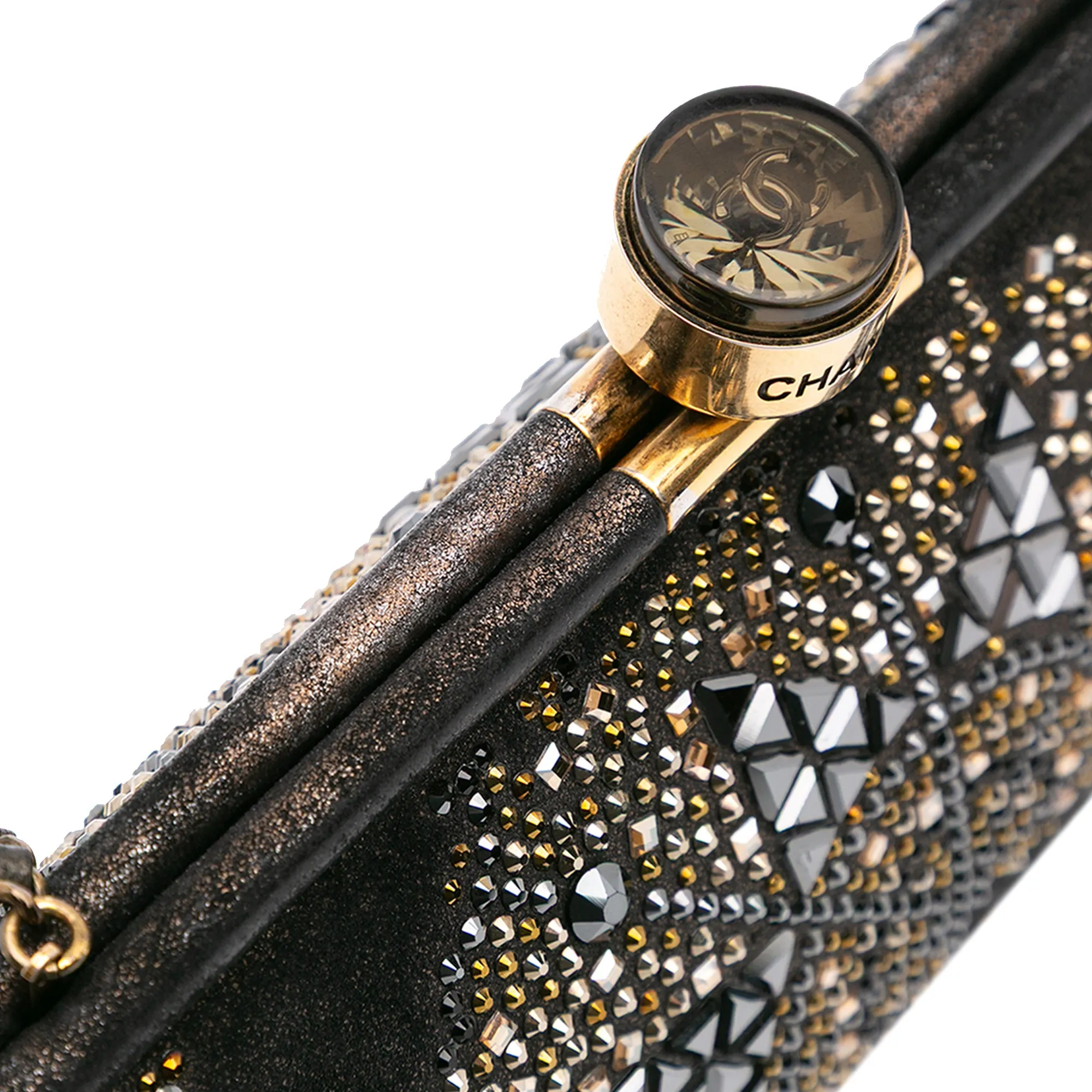 CC Glitter Lambskin Studded Frame Clutch on Chain