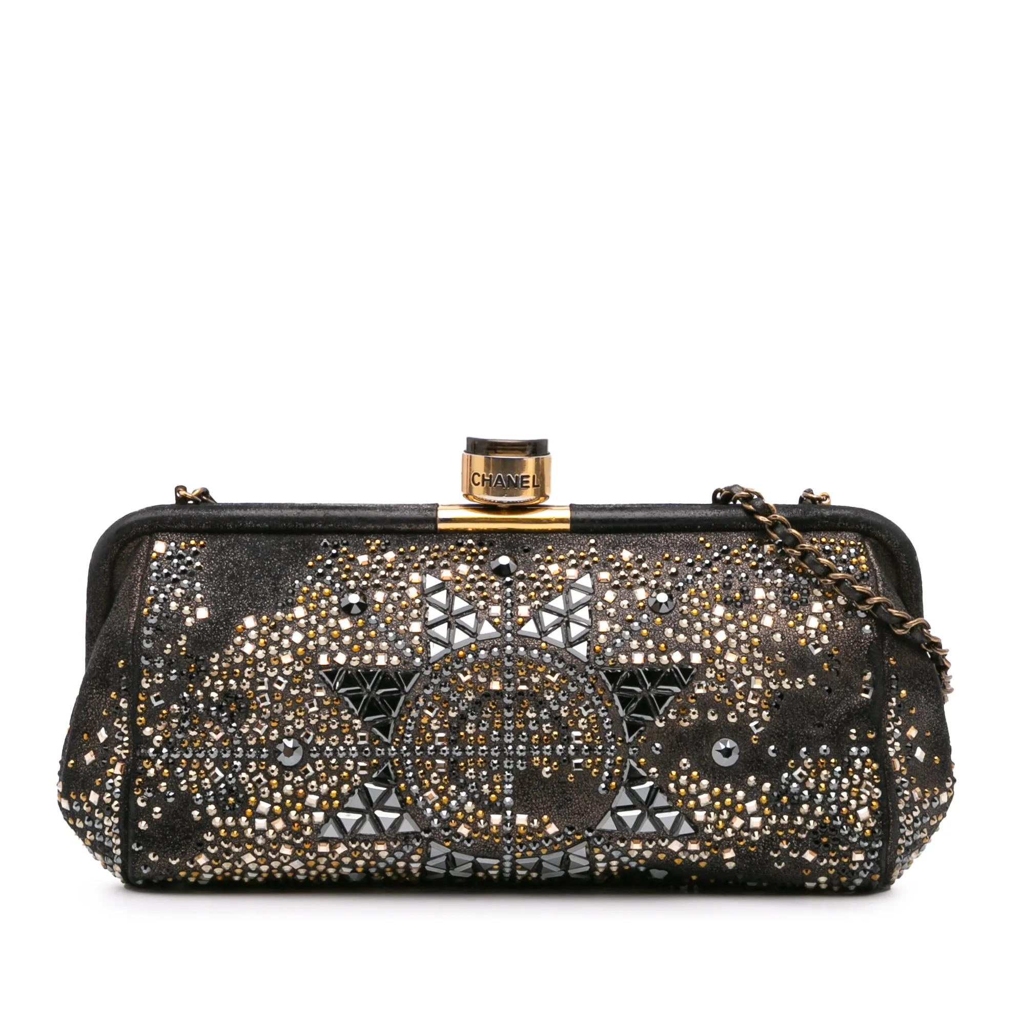 CC Glitter Lambskin Studded Frame Clutch on Chain