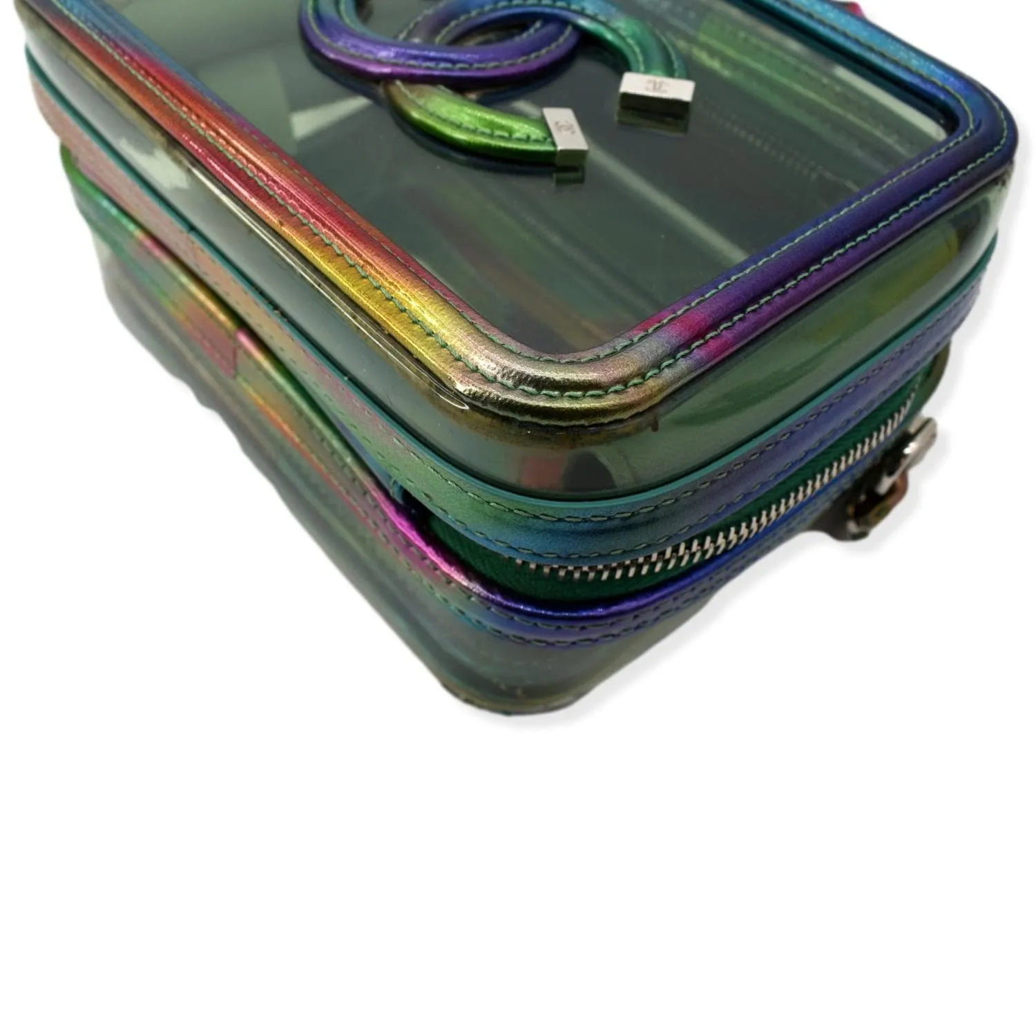 CHANEL Vanity Case Small Filigree Rainbow Patent Leather Crossbody Bag Green - Hot Deals