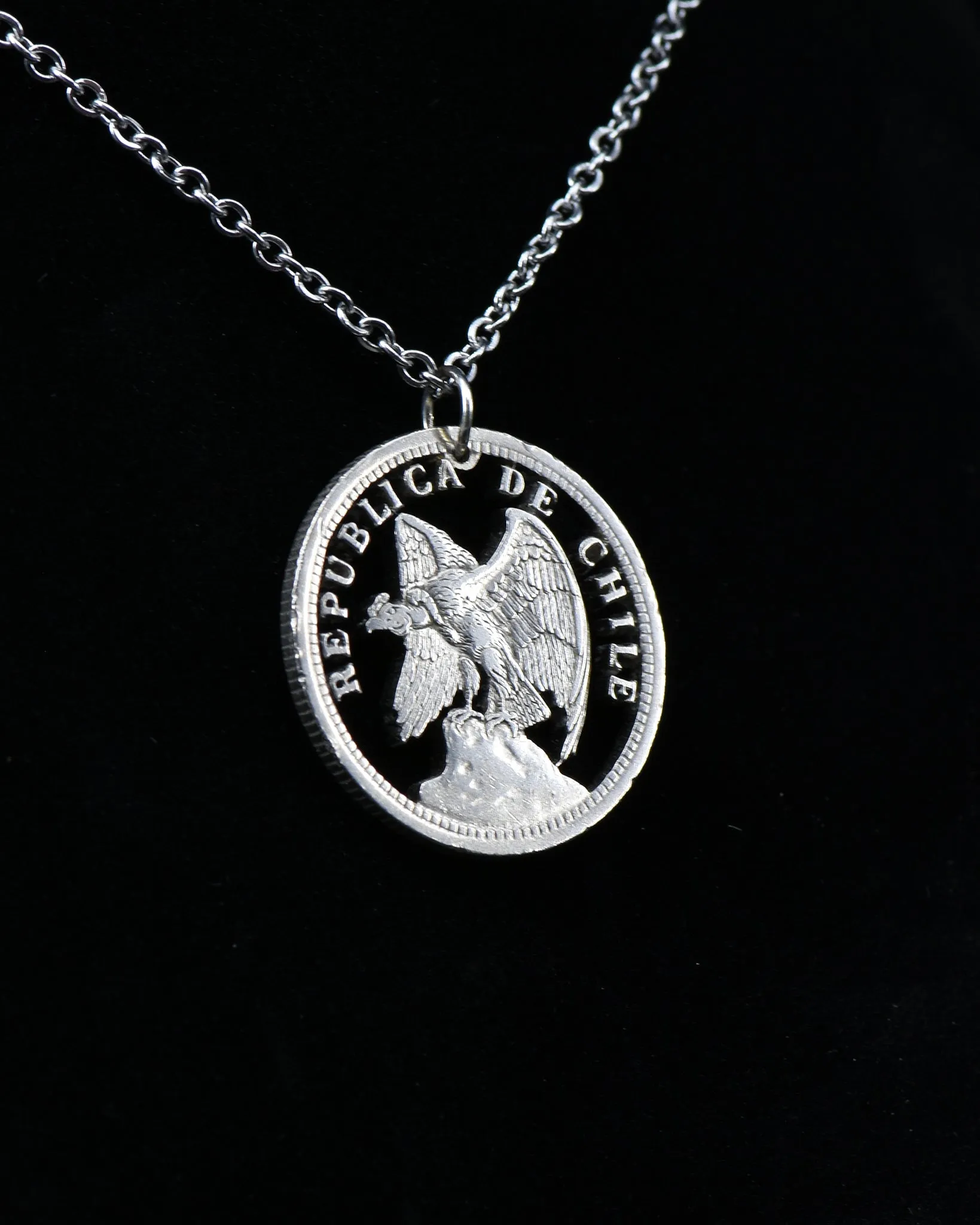 Chile - Cut Coin Pendant with Andean Condor (1 Peso)