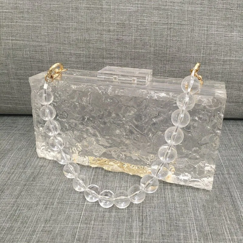 Clear Ice Pattern Acrylic Box Evening Bag Transparent Clutch Purses
