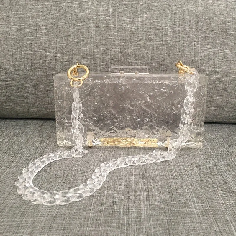 Clear Ice Pattern Acrylic Box Evening Bag Transparent Clutch Purses