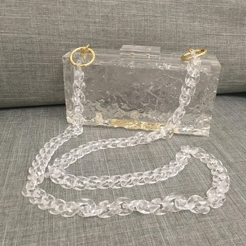 Clear Ice Pattern Acrylic Box Evening Bag Transparent Clutch Purses