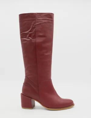 Cleo knee-high block heel boots in red leather women's shoe