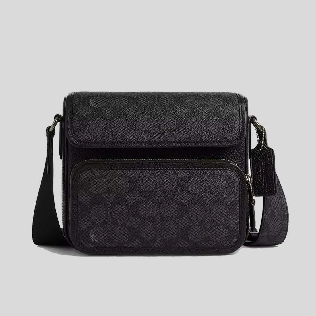 COACH Sullivan Flap Crossbody Bag In Signature Canvas Charcoal/Black BR-CZ396