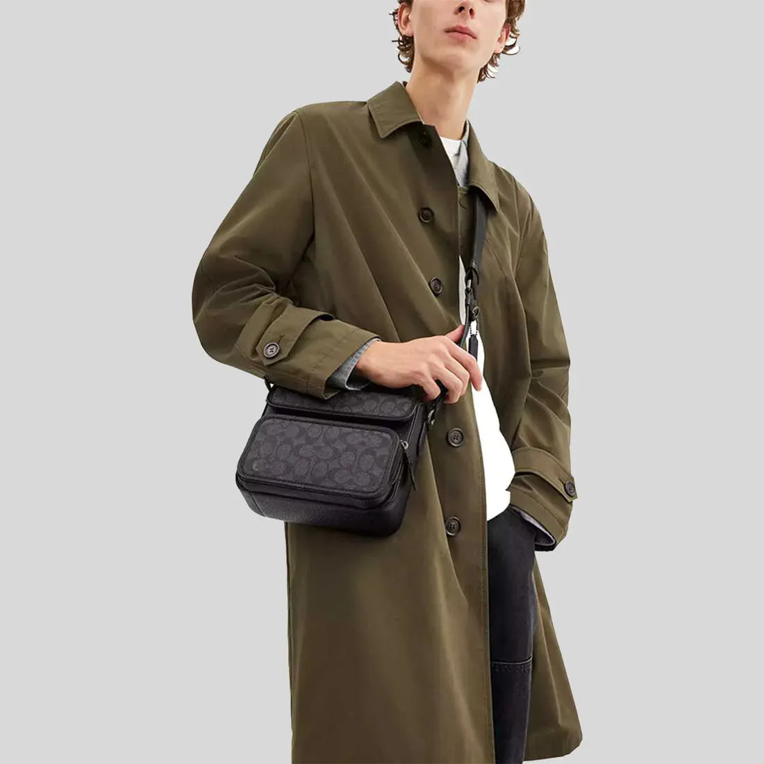 COACH Sullivan Flap Crossbody Bag In Signature Canvas Charcoal/Black BR-CZ396