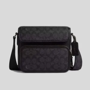 COACH Sullivan Flap Crossbody Bag In Signature Canvas Charcoal/Black BR-CZ396
