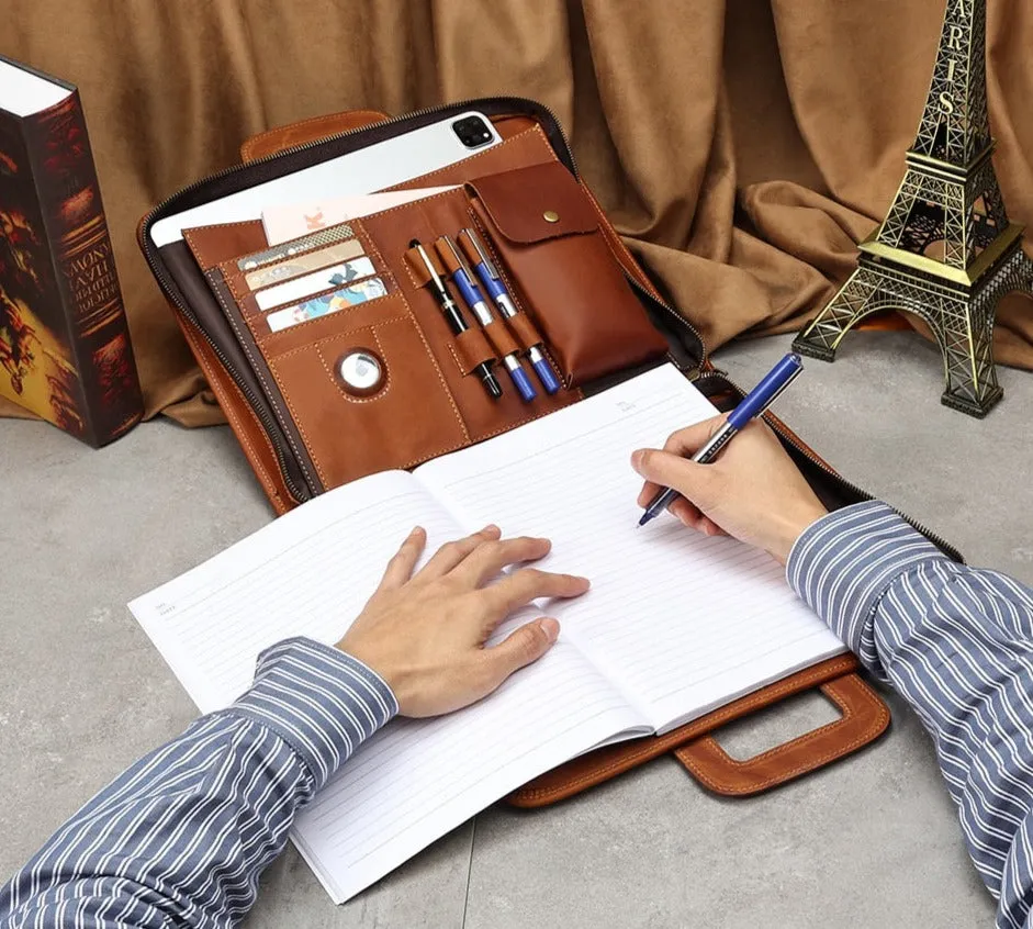 Compact Document Case Slim Laptop Briefcase, Brown Leather, 13 inches
