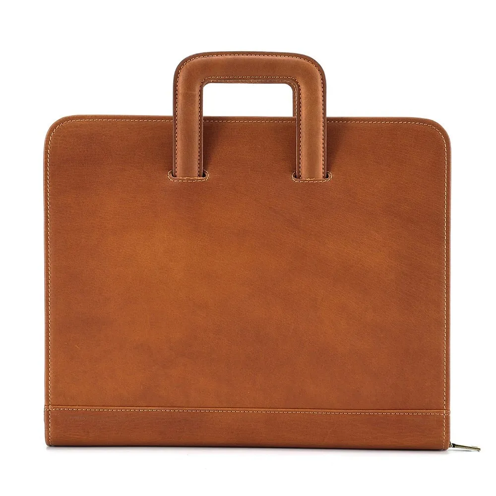 Compact Document Case Slim Laptop Briefcase, Brown Leather, 13 inches