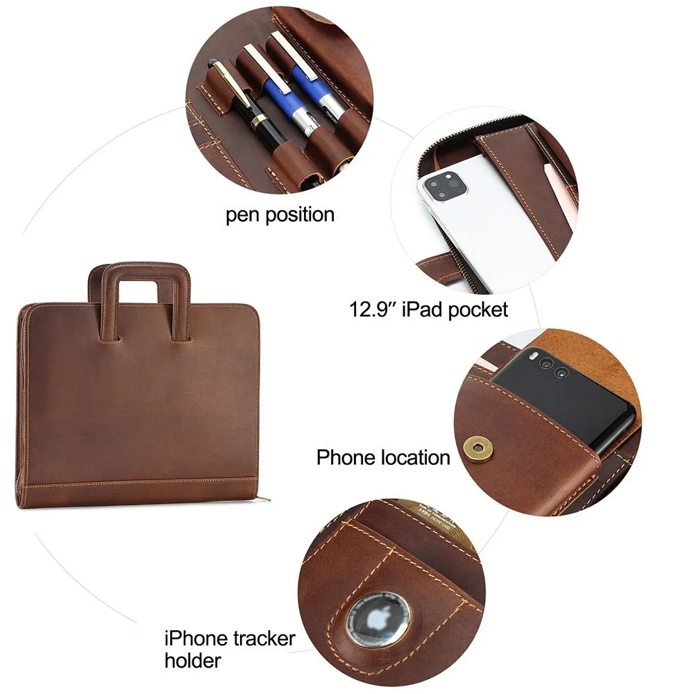 Compact Document Case Slim Laptop Briefcase, Brown Leather, 13 inches
