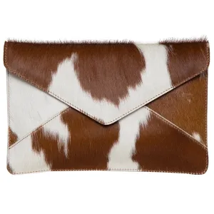 Cowhide Envelope Clutch - Tan & White - Graz