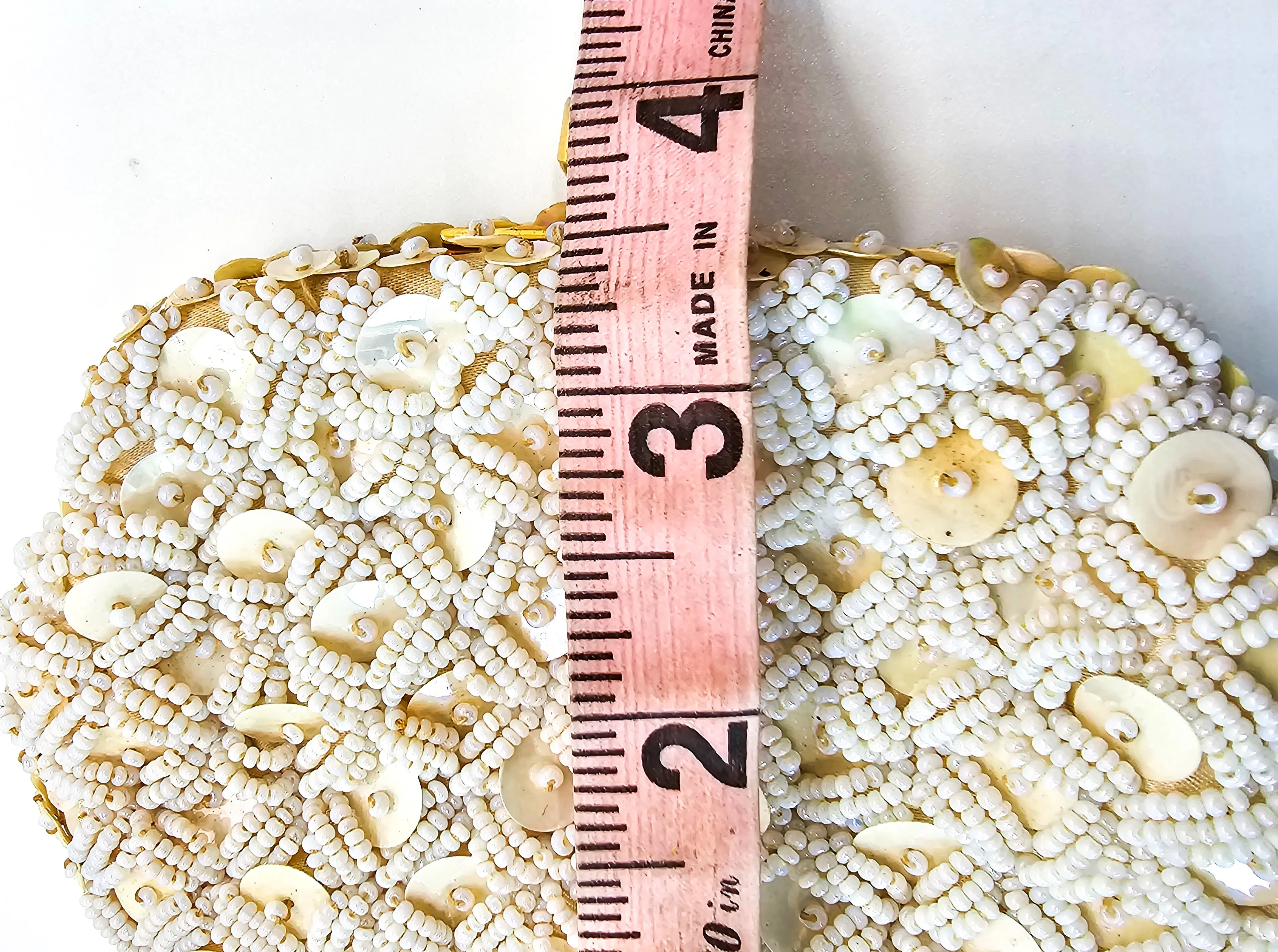 Cream seed bead and sequin vintage mid century coin purse