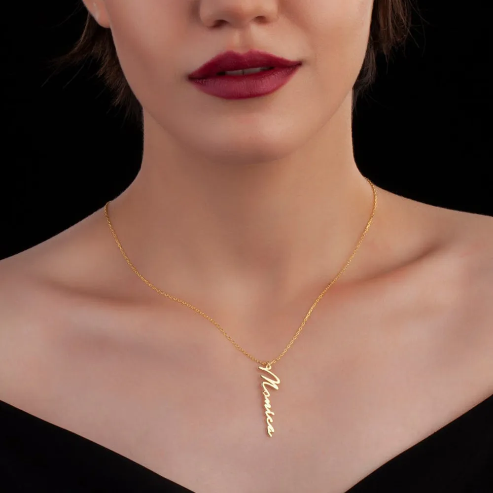 Custom Vertical Name Necklace - Solid 14K | 18K Gold