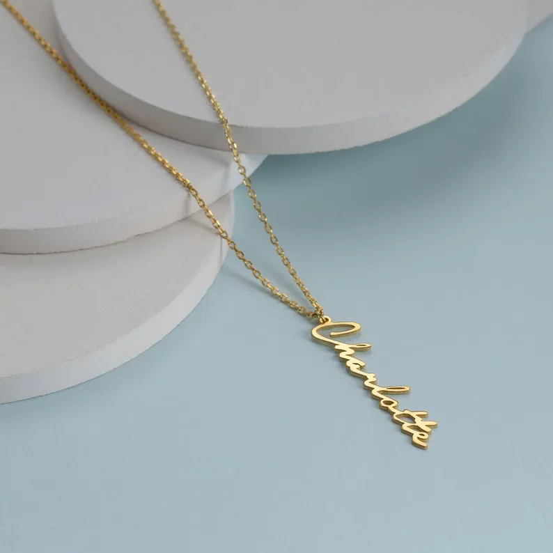 Custom Vertical Name Necklace - Solid 14K | 18K Gold