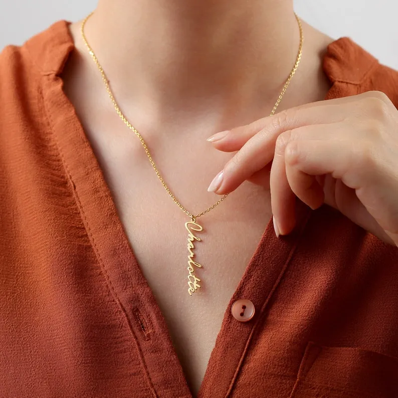 Custom Vertical Name Necklace - Solid 14K | 18K Gold