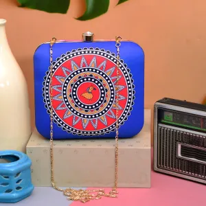 Dazzling light blue printed fabric box clutch