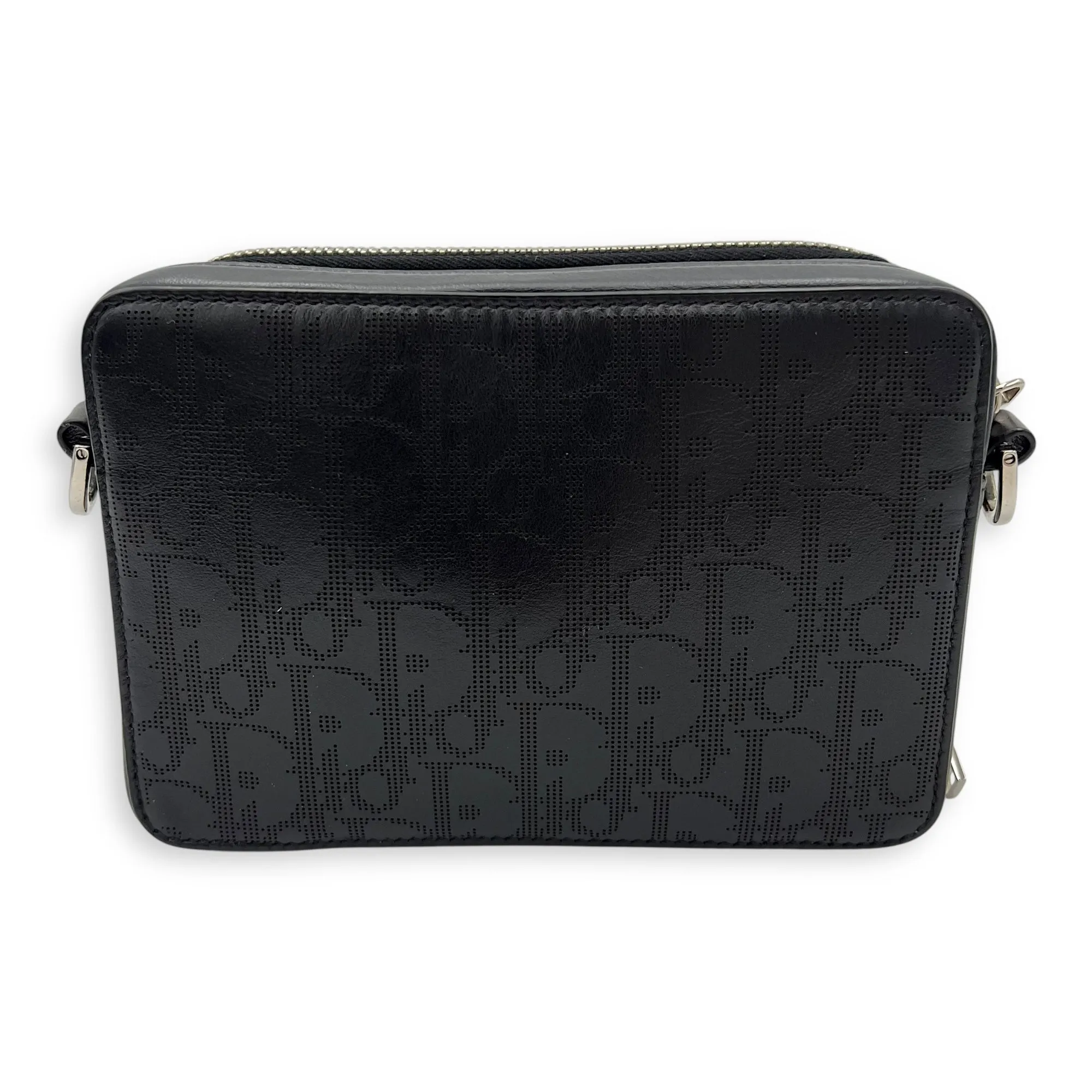 Double Zip Small Black Galaxy Leather Crossbody Bag in Calfskin, Silver hardware