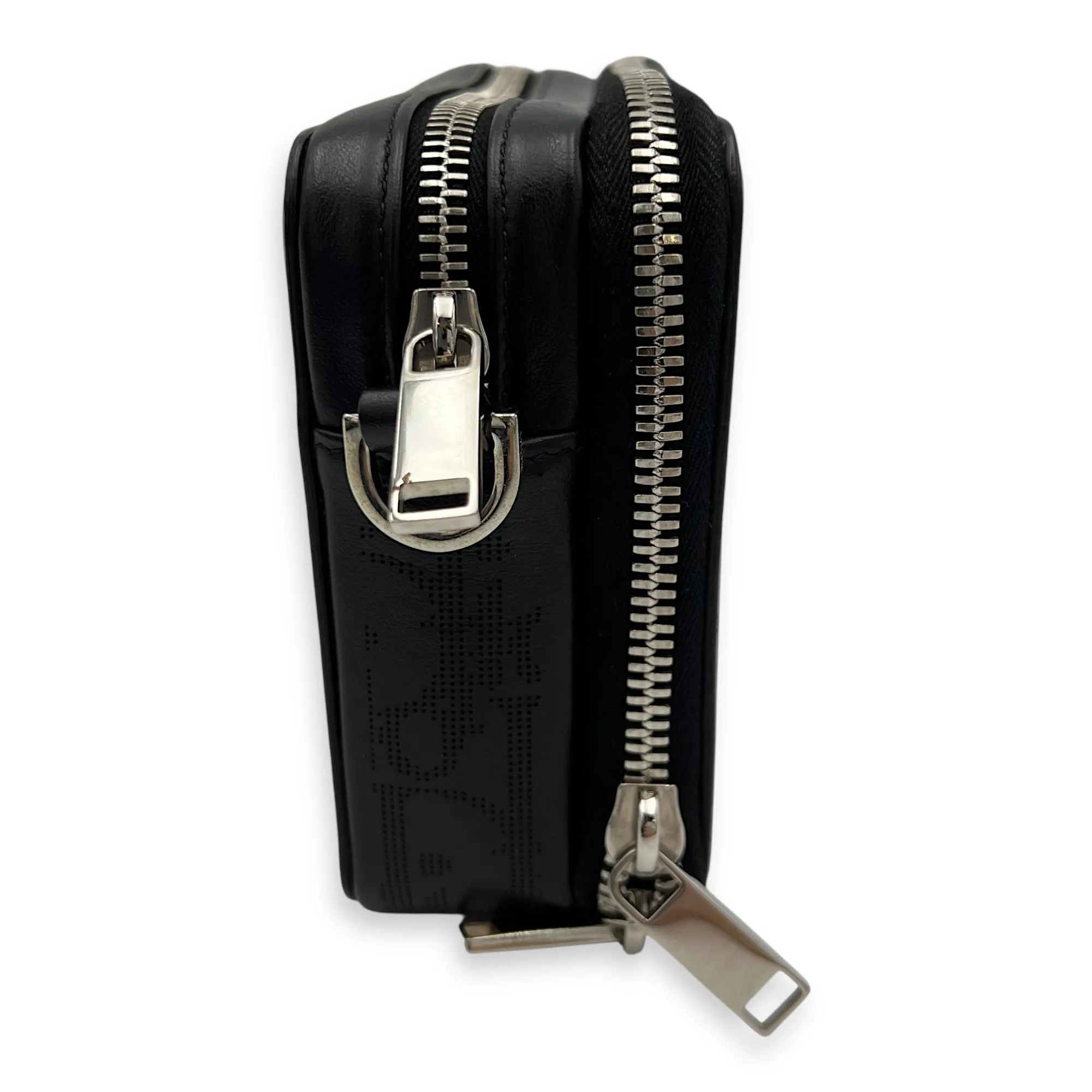 Double Zip Small Black Galaxy Leather Crossbody Bag in Calfskin, Silver hardware