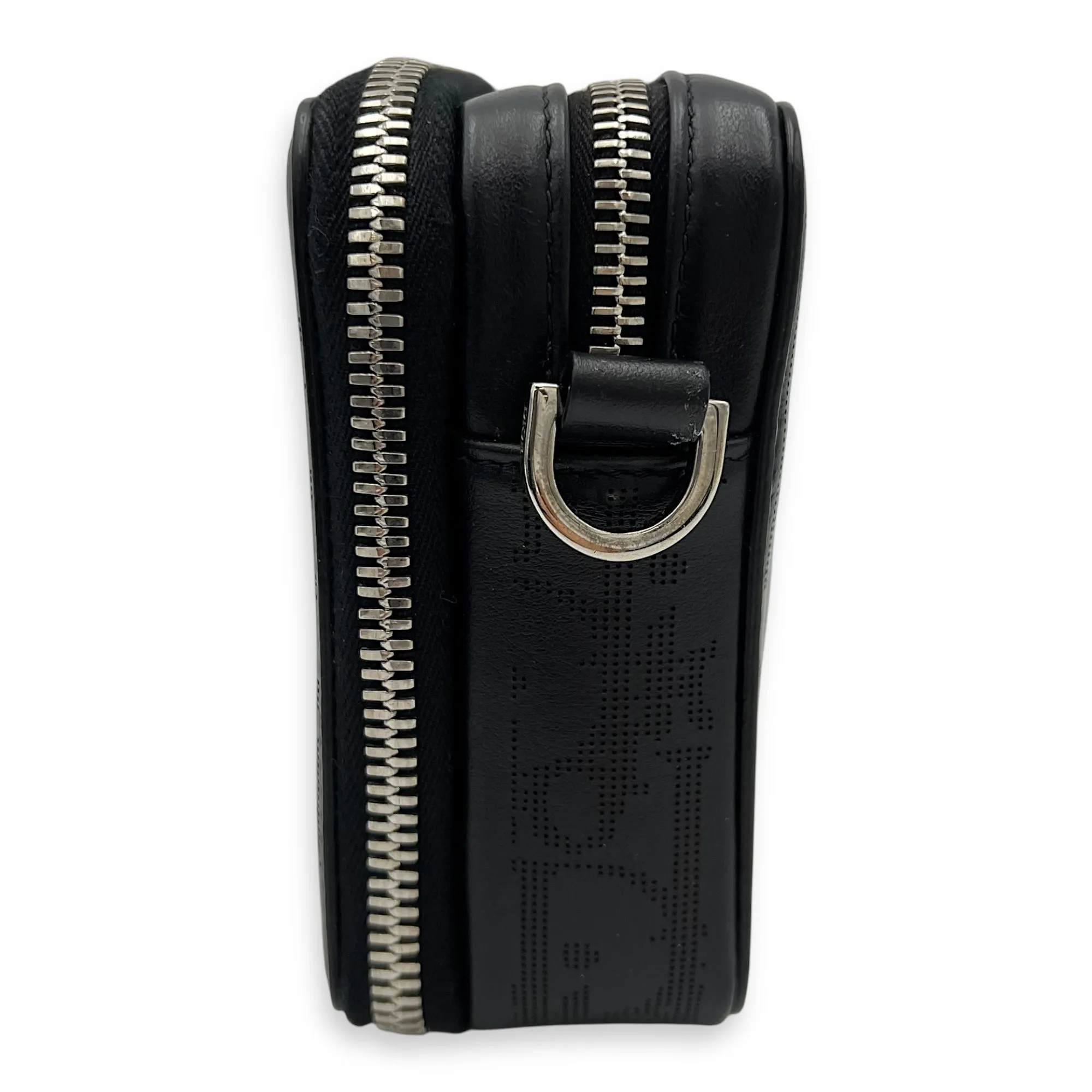 Double Zip Small Black Galaxy Leather Crossbody Bag in Calfskin, Silver hardware