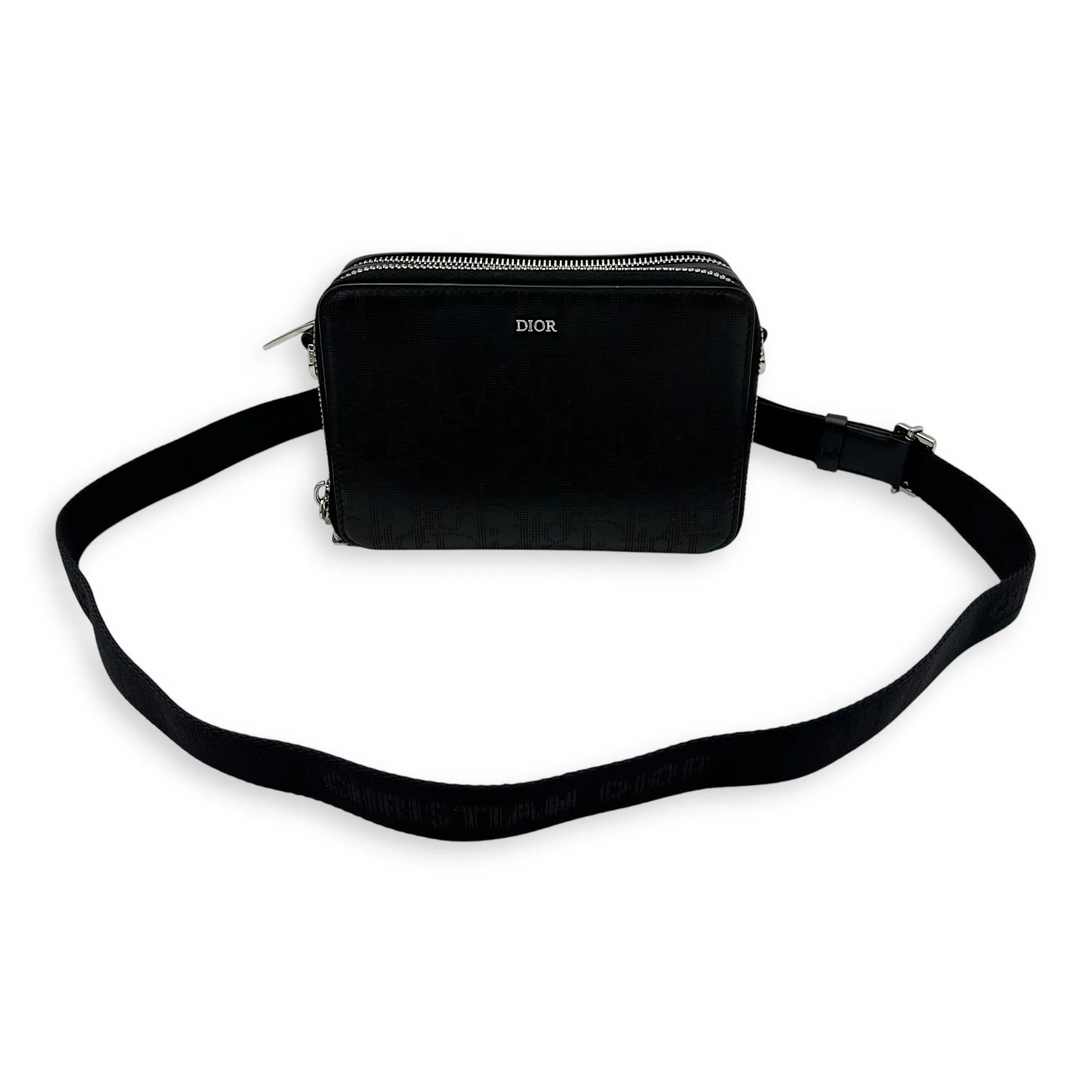 Double Zip Small Black Galaxy Leather Crossbody Bag in Calfskin, Silver hardware