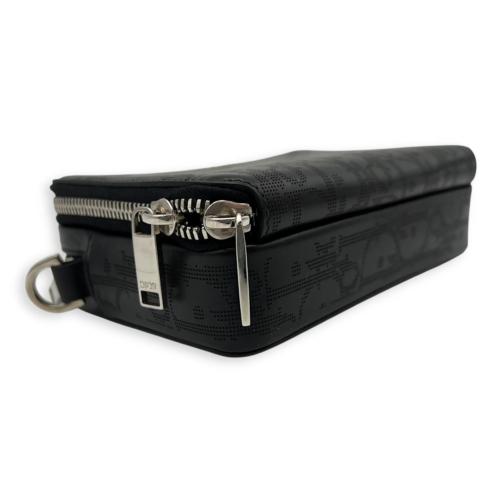 Double Zip Small Black Galaxy Leather Crossbody Bag in Calfskin, Silver hardware