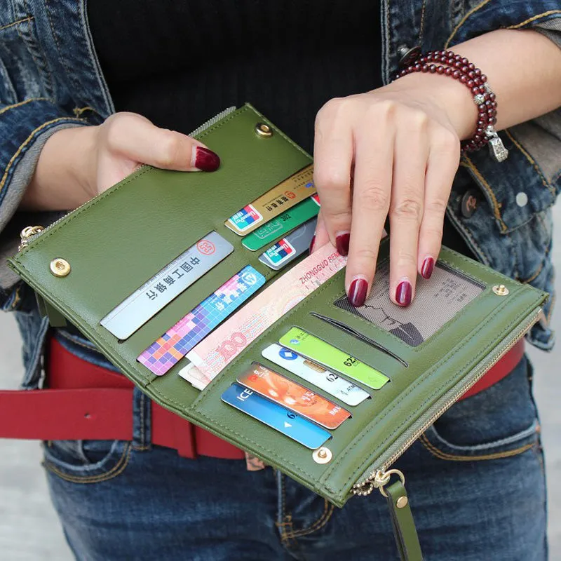 Double Zipper PU Leather Purse For Women