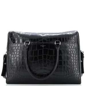 Duffle Briefcase Crocodile Embossed Leather
