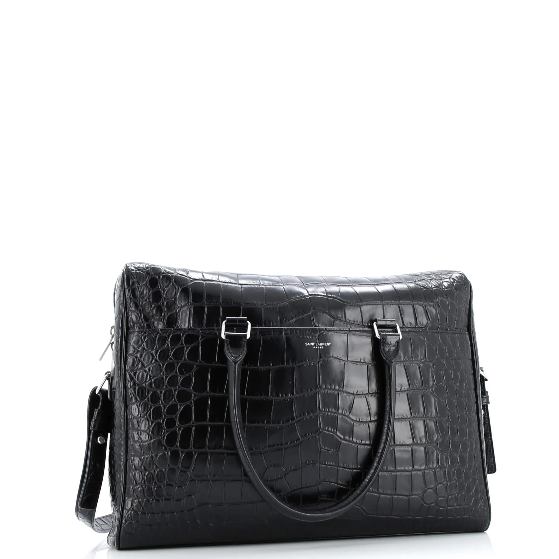 Duffle Briefcase Crocodile Embossed Leather