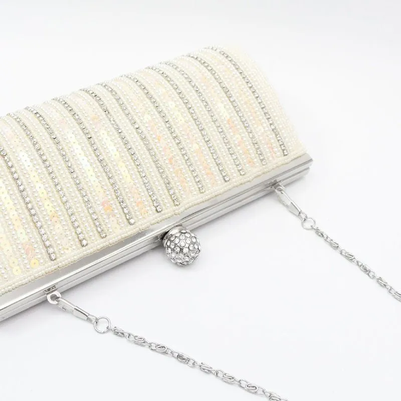 Elegant Square Sequined Pearl Evening Party Clutch