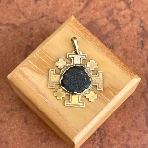Estate 14KT Yellow Gold Widows Mite Coin Jerusalem Cross Pendant