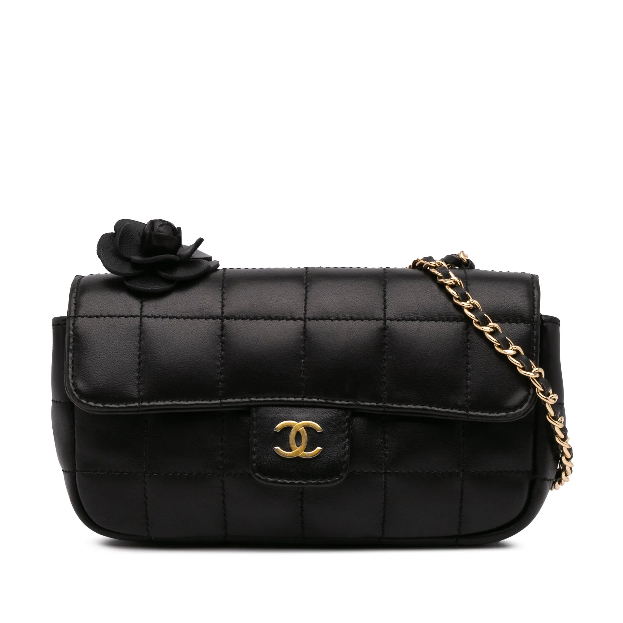 Extra Mini Camellia Choco Bar Lambskin Flap