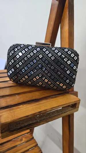 Fabric black clutch bag
