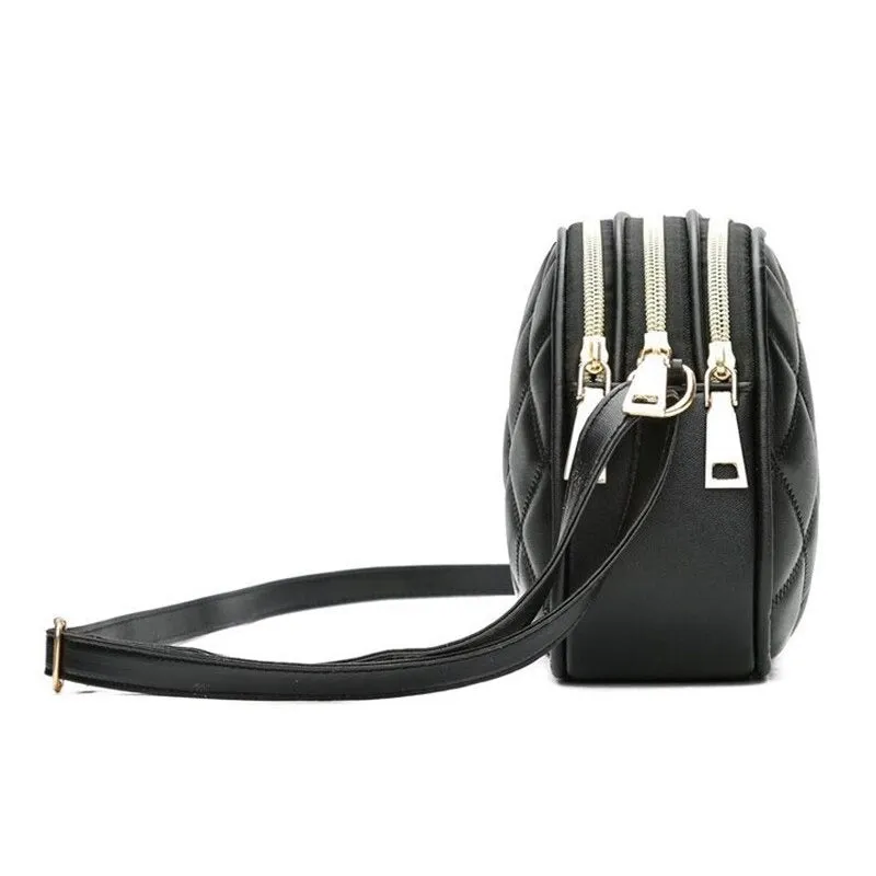 Fashion Black Handbag Multi Zipper Small Black Handbag Black Shoulder Bag