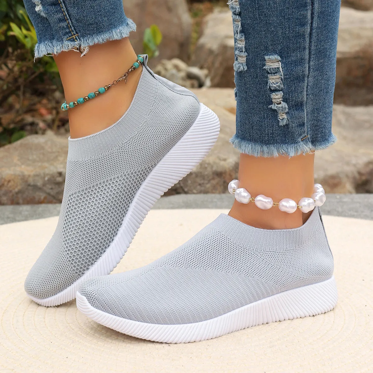 Flexible and Cushioned Almond Toe Slip-On Sneakers for Stylish Women