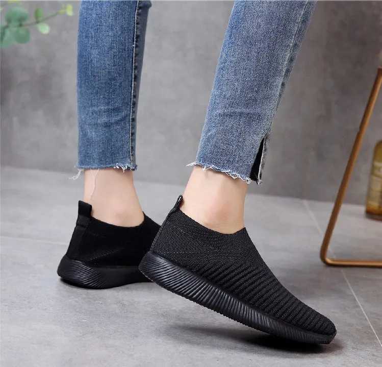 Flexible and Cushioned Almond Toe Slip-On Sneakers for Stylish Women