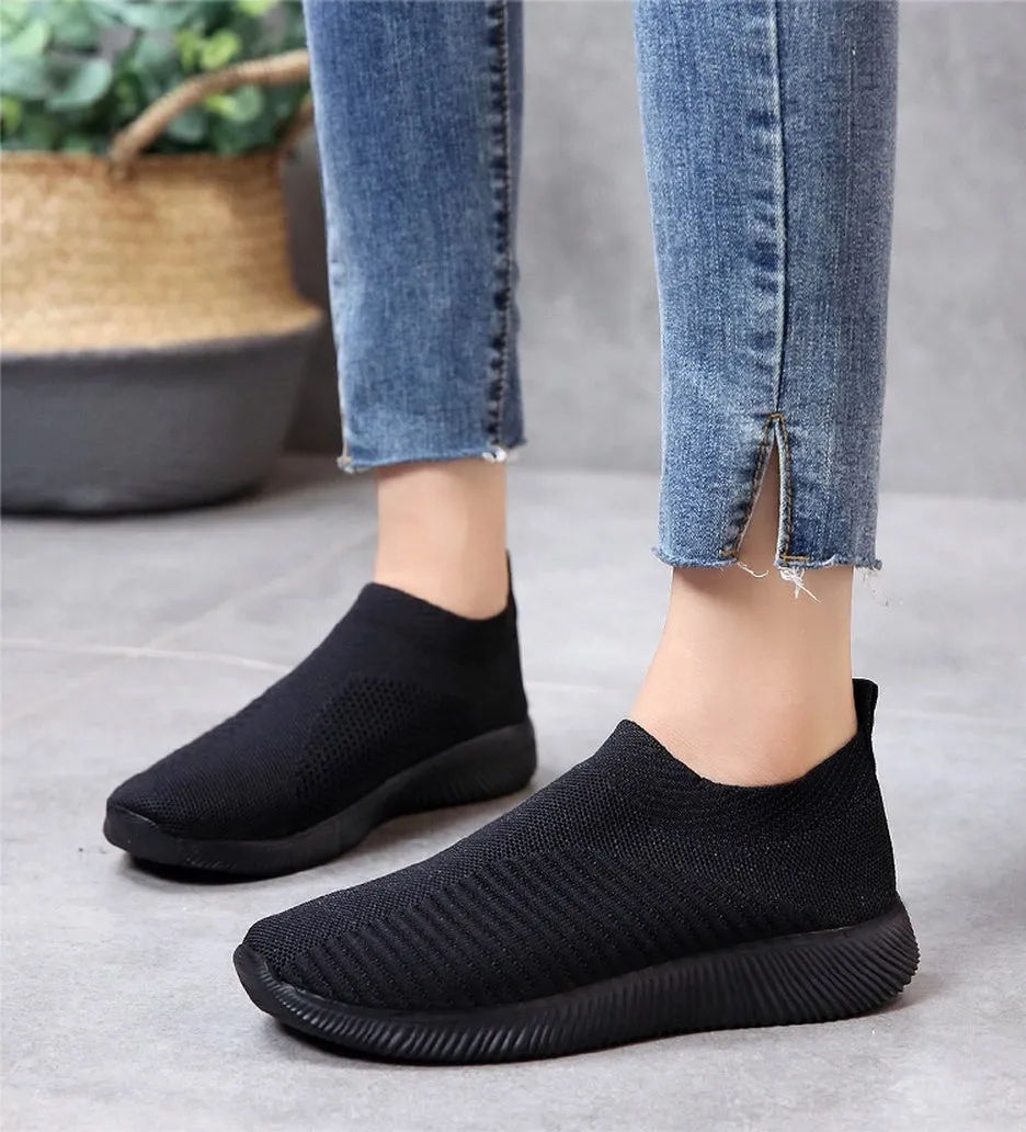 Flexible and Cushioned Almond Toe Slip-On Sneakers for Stylish Women