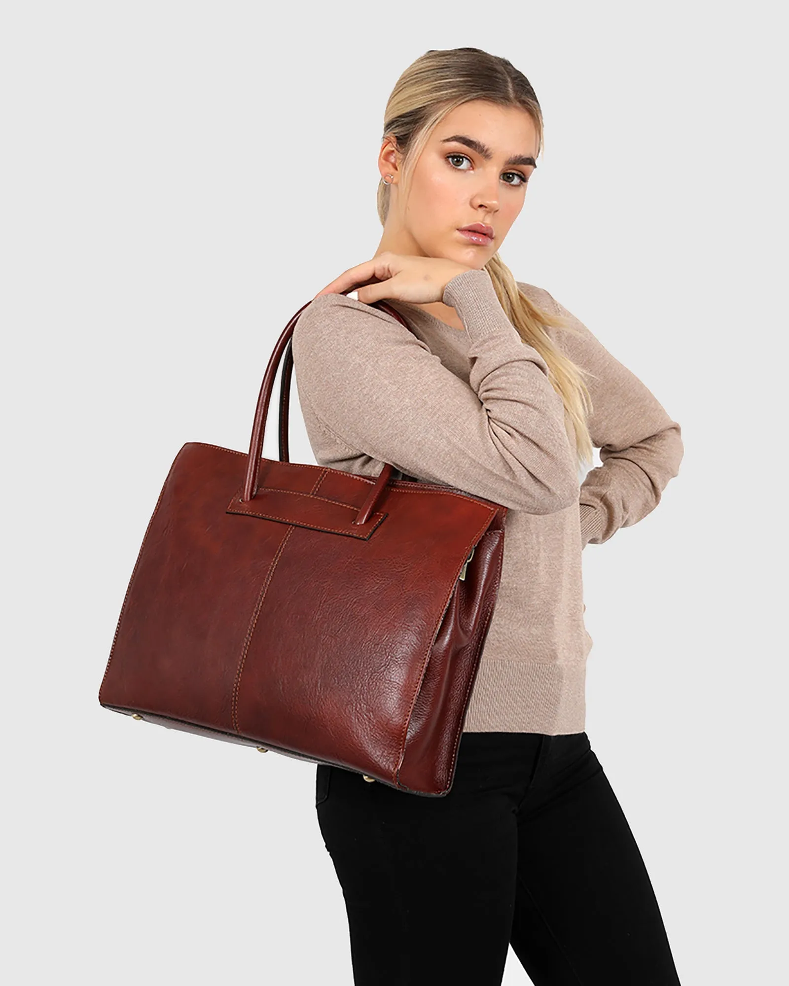 Florence Tan - Leather Women Tote/Work bag
