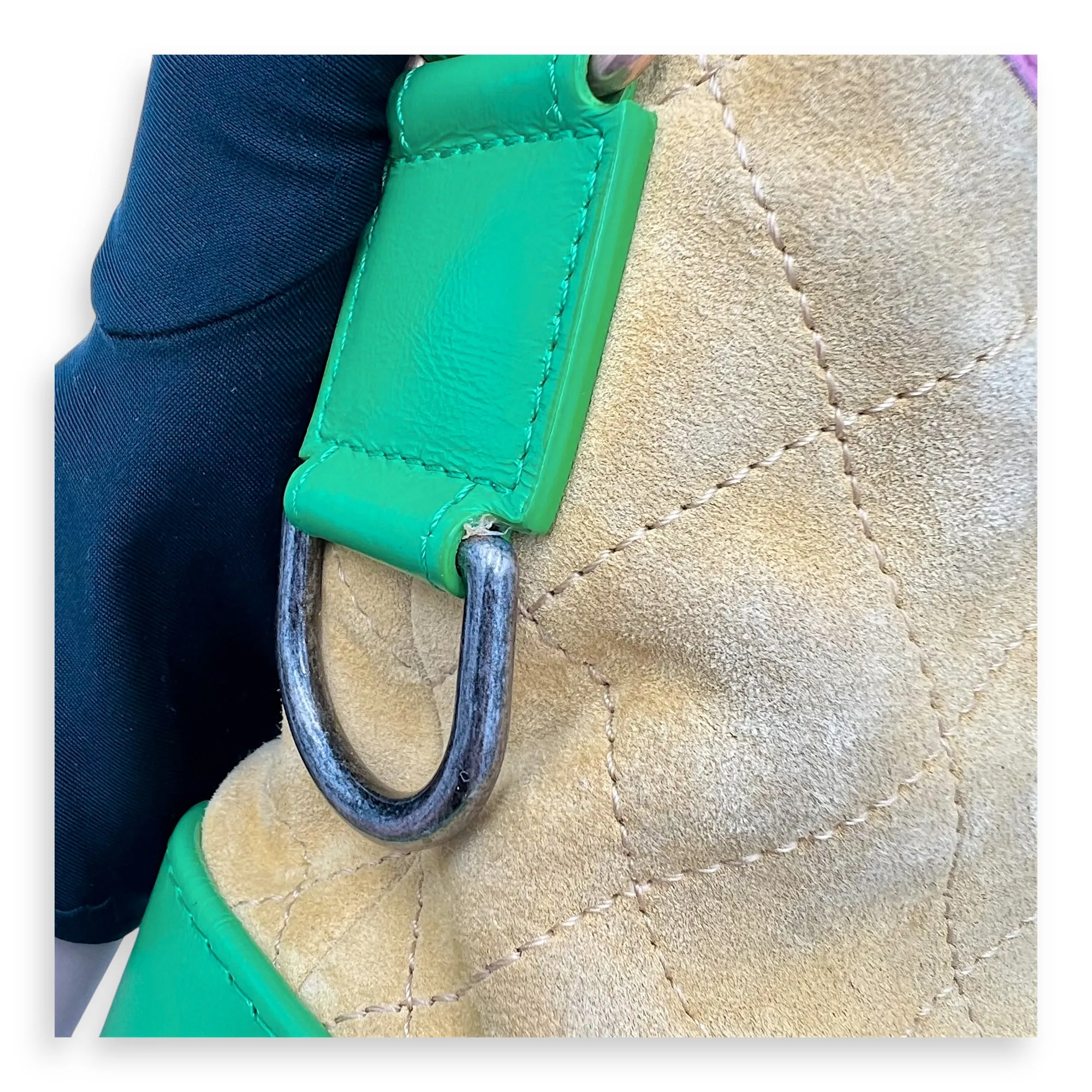 Gabrielle Crossbody Bag Small Yellow in Suede Leather, Mixed hardware