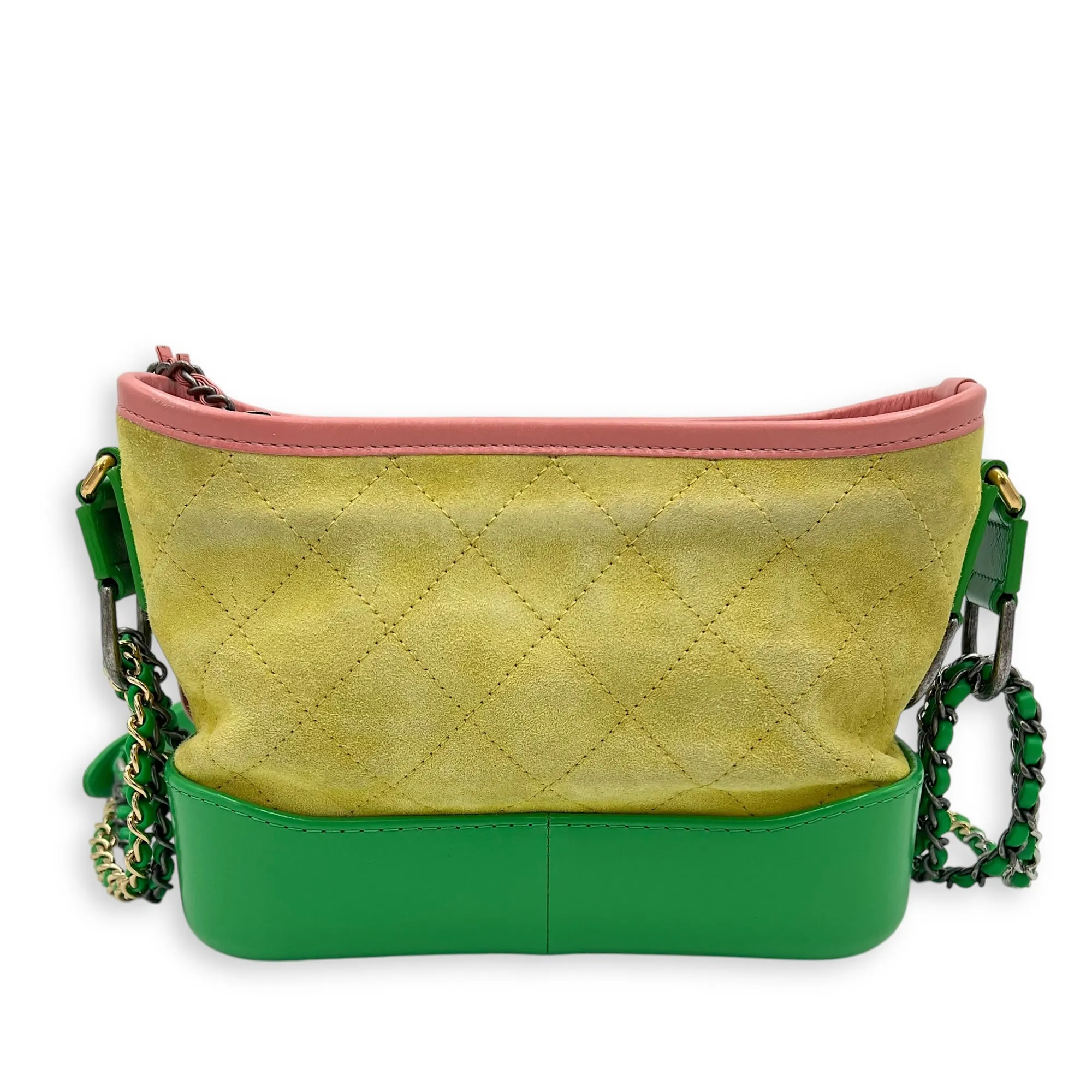 Gabrielle Crossbody Bag Small Yellow in Suede Leather, Mixed hardware