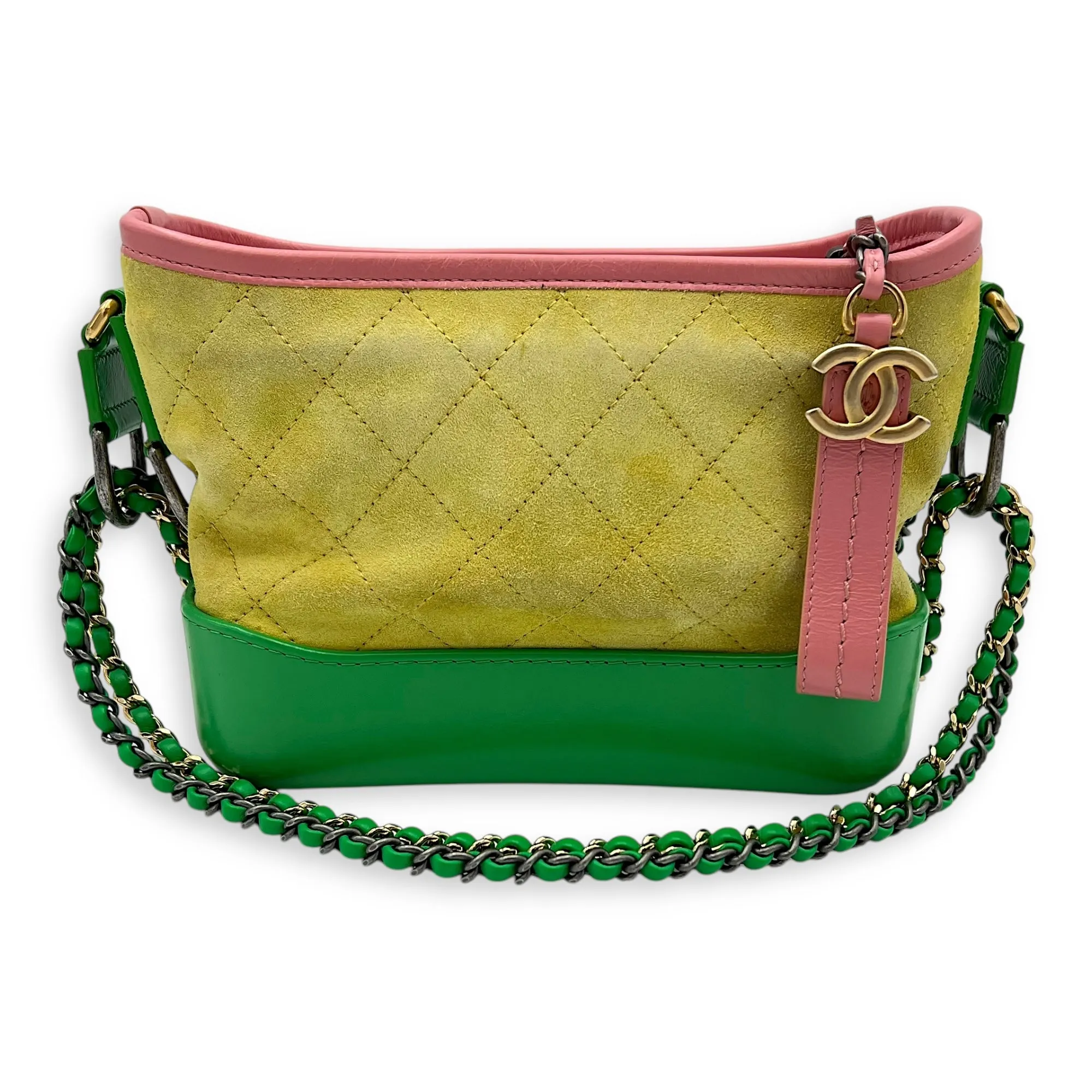 Gabrielle Crossbody Bag Small Yellow in Suede Leather, Mixed hardware
