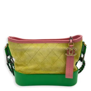 Gabrielle Crossbody Bag Small Yellow in Suede Leather, Mixed hardware