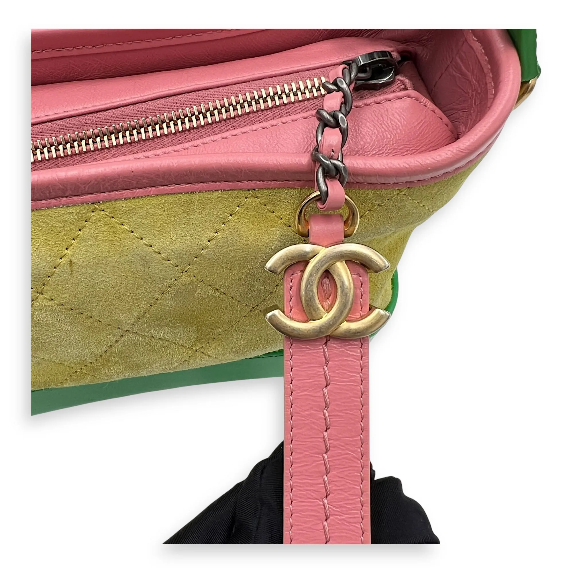 Gabrielle Crossbody Bag Small Yellow in Suede Leather, Mixed hardware