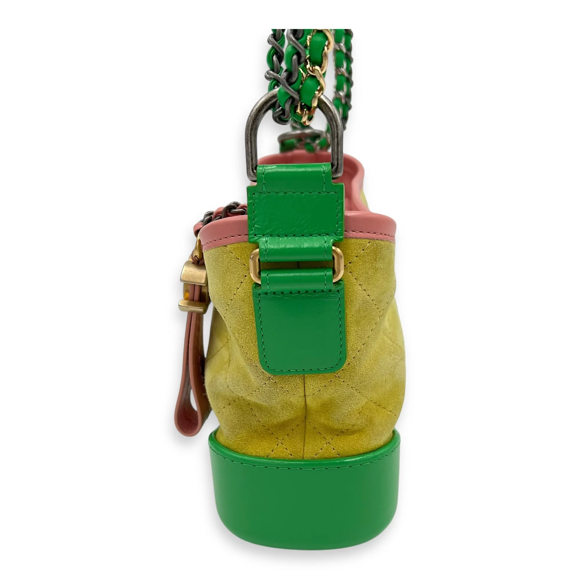 Gabrielle Crossbody Bag Small Yellow in Suede Leather, Mixed hardware