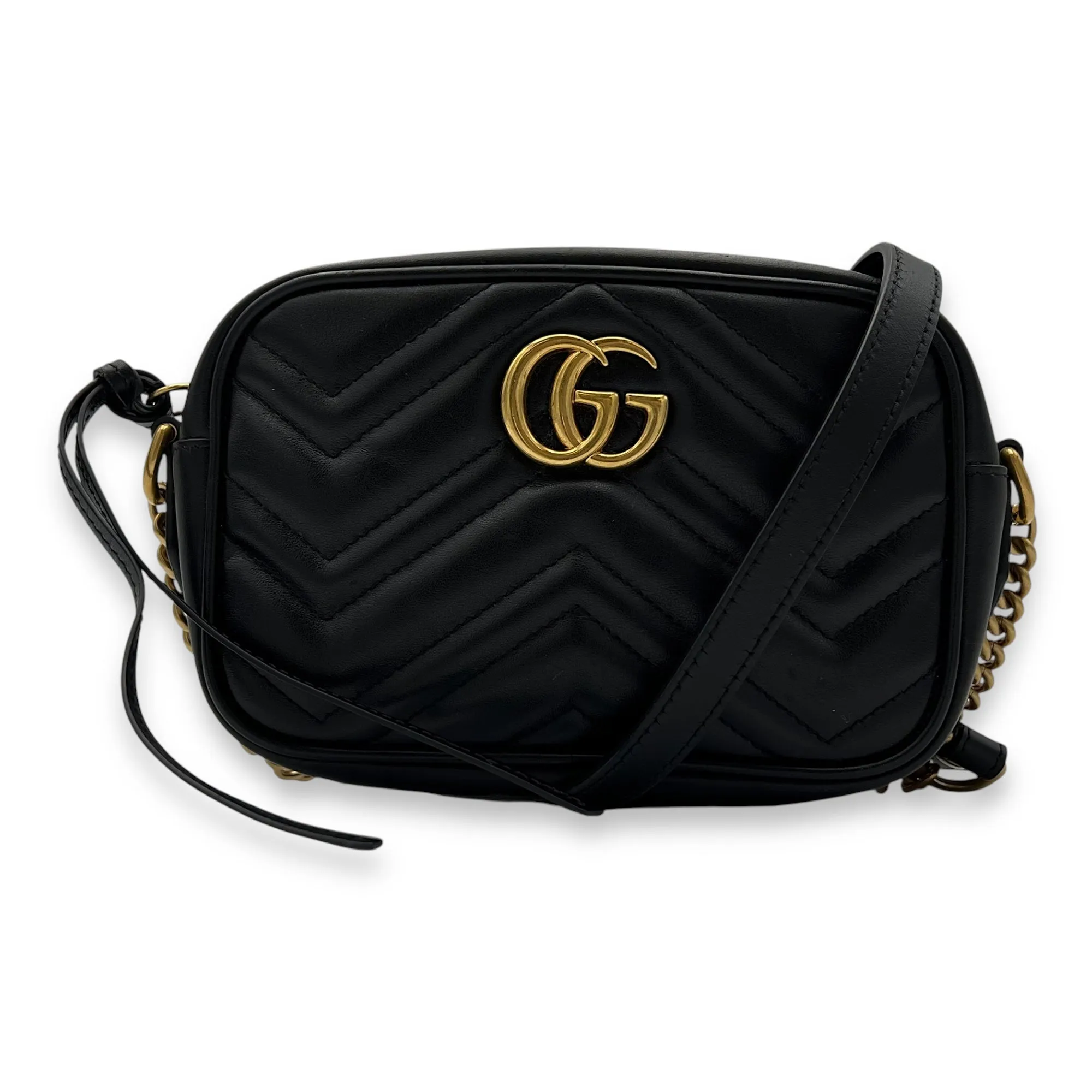 GG Marmont Crossbody Bag Small Black in Calfskin, Gold hardware