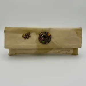 Gold Metallic with Vintage Brooch and Bee