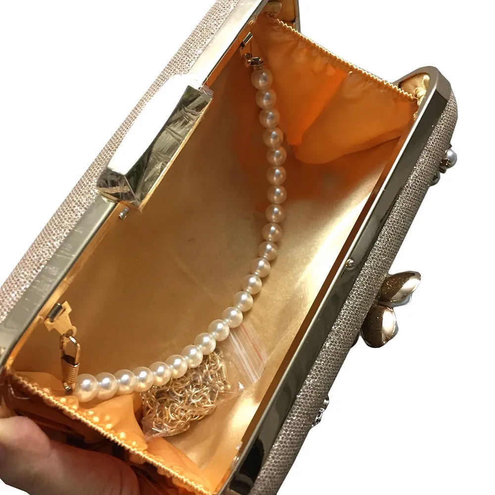 Hand Cute Flowers Pearl Clutches